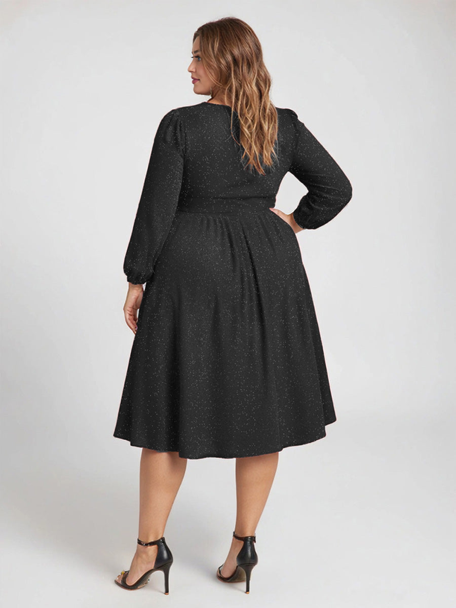 Robe d'invité mi-longue à manches longues lanternes #color_Noir
