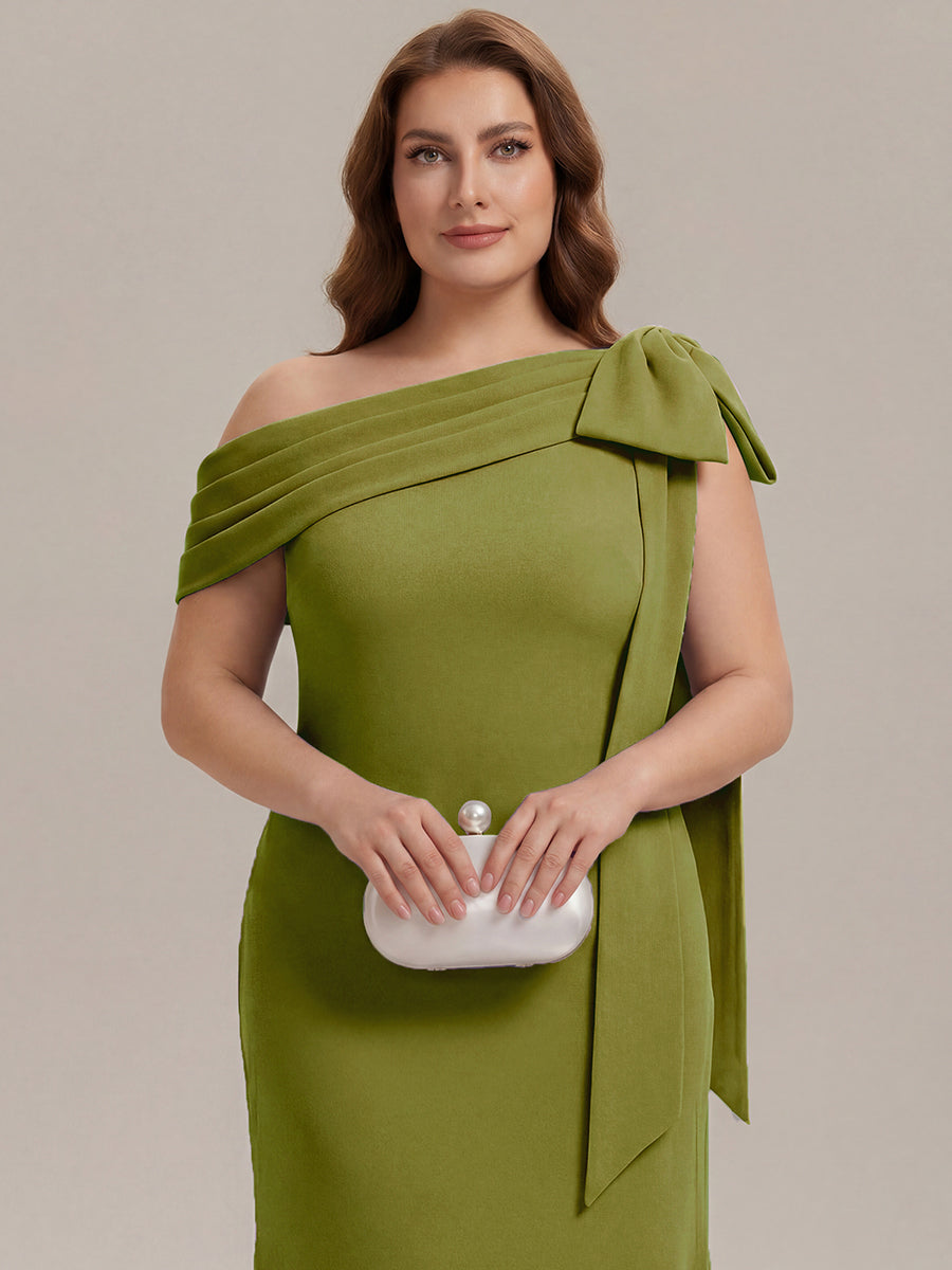Robe longue ajustée à encolure asymétrique sans bretelles avec détail de nœud en tissu extensible #Couleur_CT