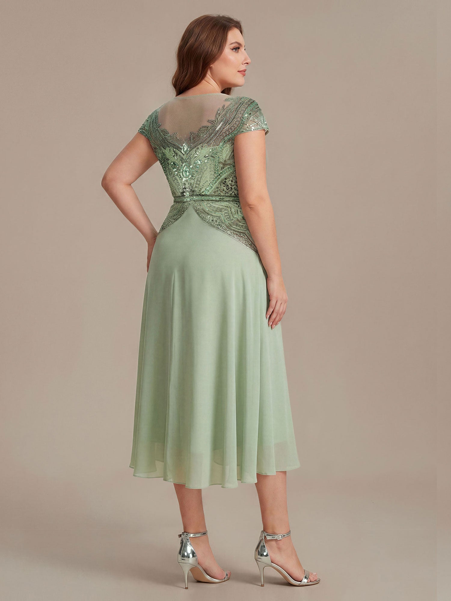 robe maxi sans manches à sequins avec patchwork #Couleur_Menthe Verte