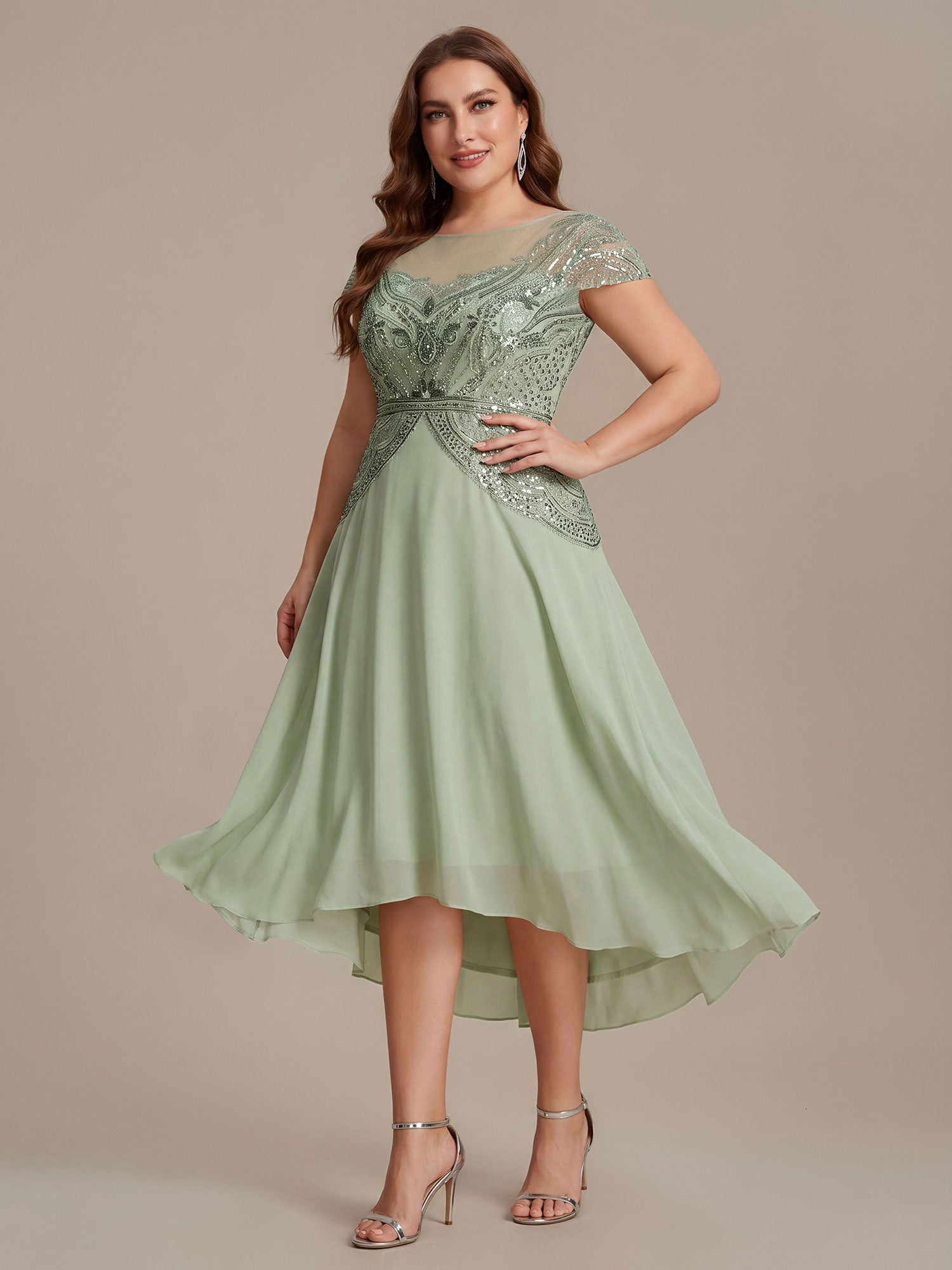 robe maxi sans manches à sequins avec patchwork #Couleur_Menthe Verte