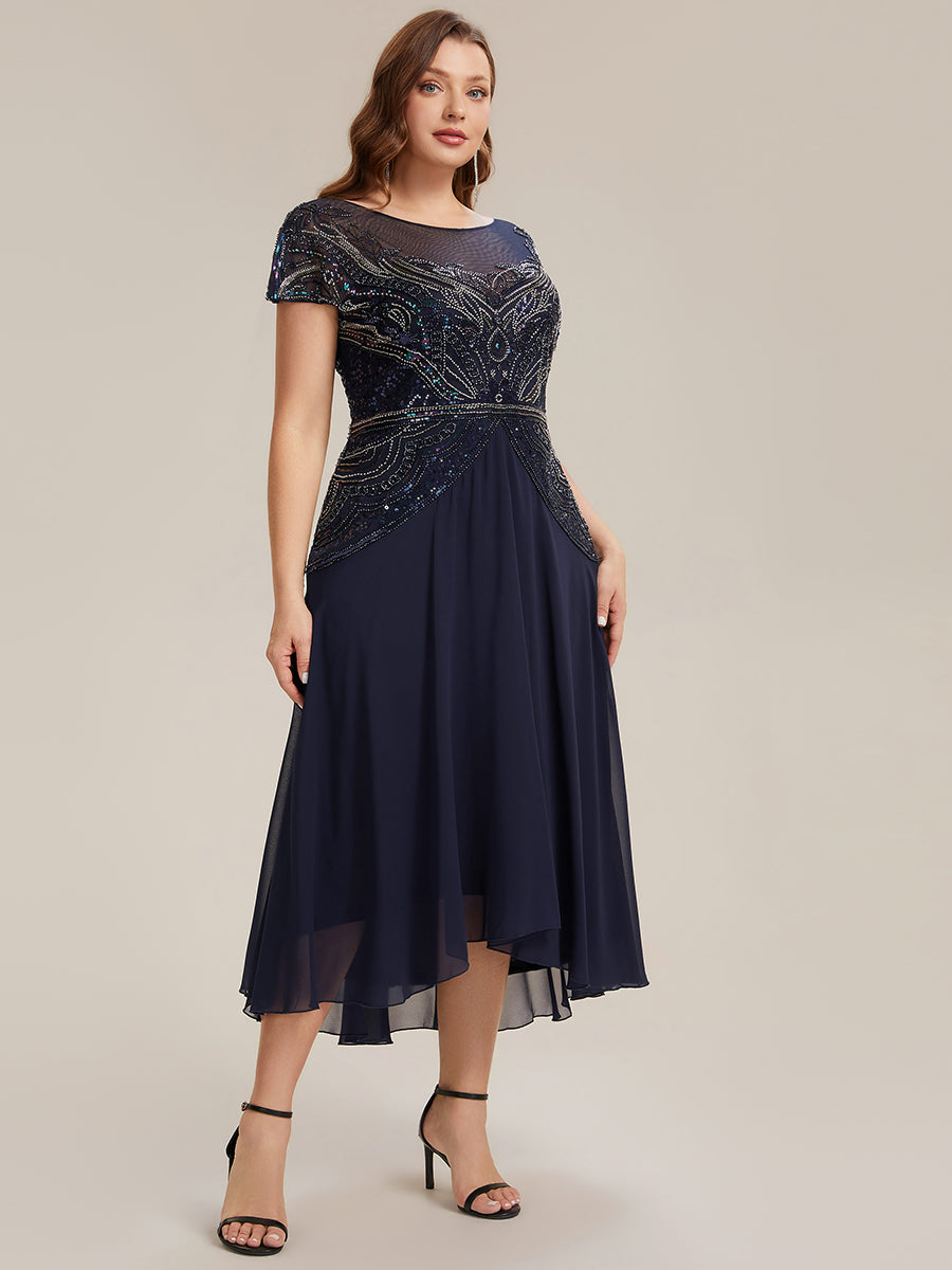 robe maxi sans manches à sequins avec patchwork #Couleur_Bleu Marine