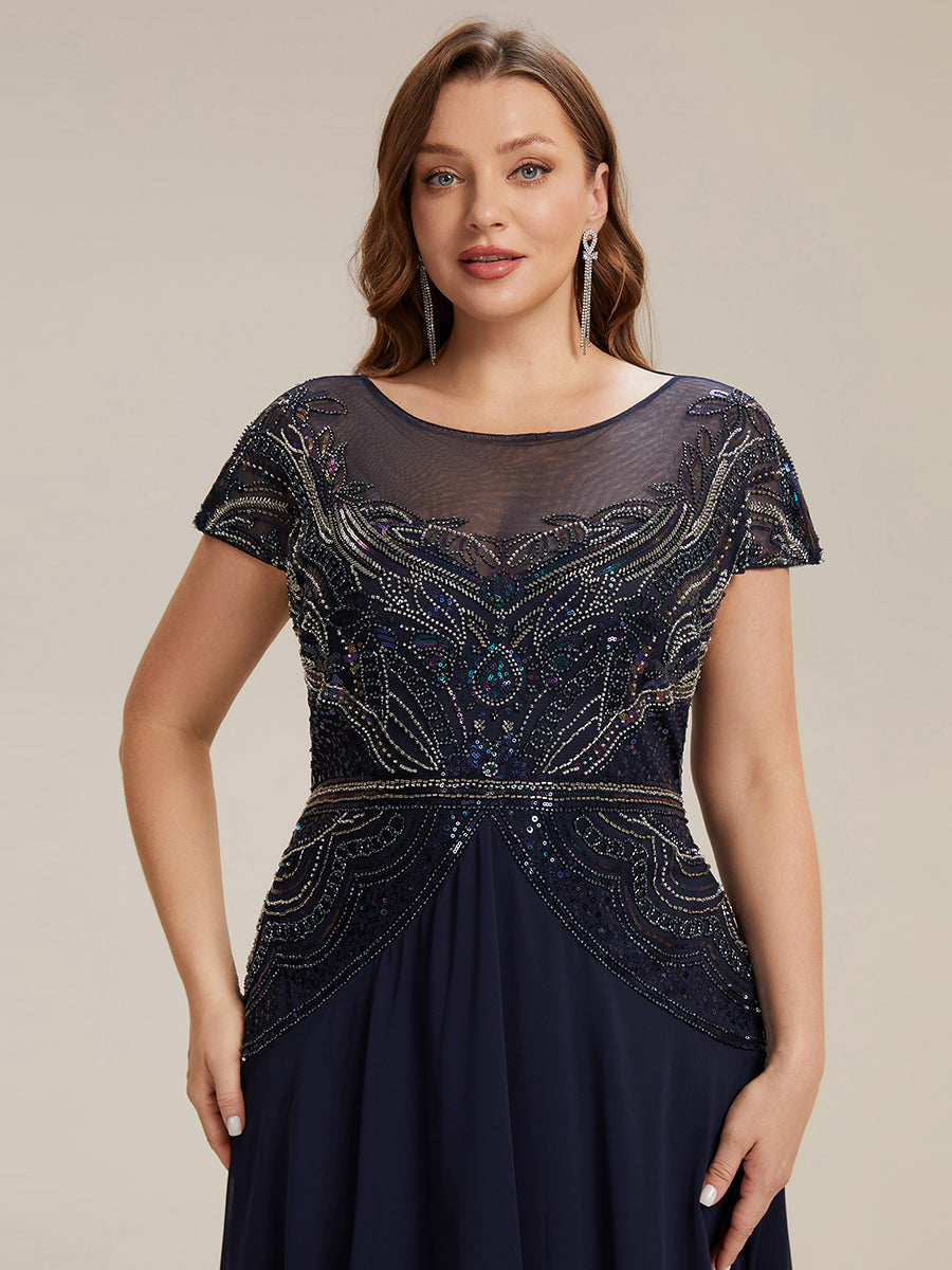 robe maxi sans manches à sequins avec patchwork #Couleur_Bleu Marine