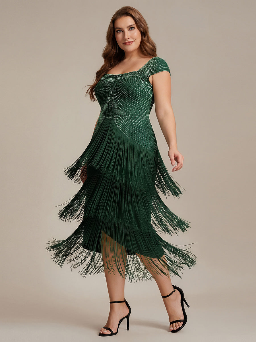 Robe midi sans bretelles en forme de fourreau ornée de perles et de sequins avec décolleté carré #Couleur_Vert Fonce