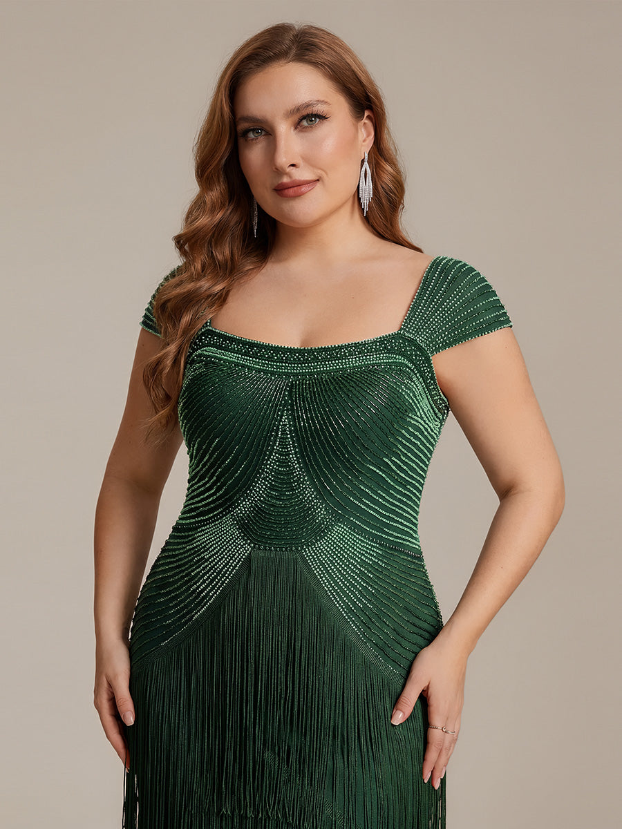 Robe midi sans bretelles en forme de fourreau ornée de perles et de sequins avec décolleté carré #Couleur_Vert Fonce