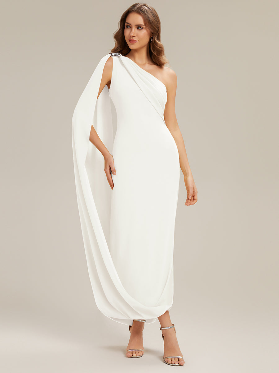 Robe maxi asymétrique sans manches en jersey extensible avec des rubans fluides #Couleur_Blanc