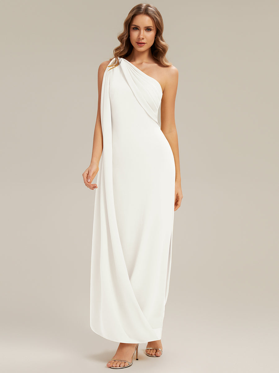 Robe maxi asymétrique sans manches en jersey extensible avec des rubans fluides #Couleur_Blanc
