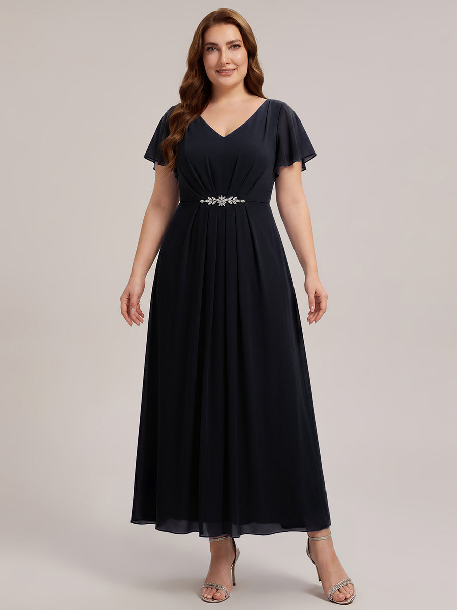 Robe longue maxi ligne A avec manches à volants col en V ornée de strass #Couleur_Noir