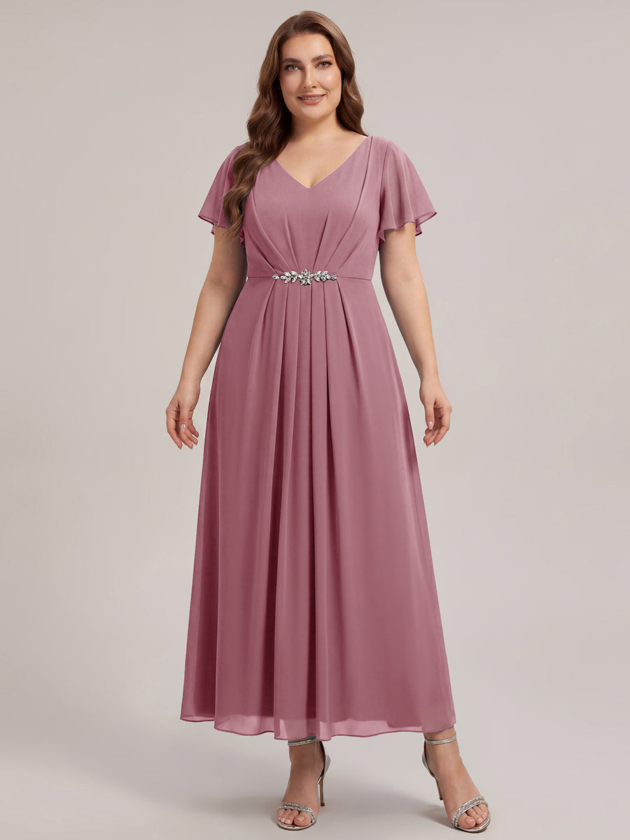 Robe longue maxi ligne A avec manches à volants col en V ornée de strass #Couleur_Orchidee