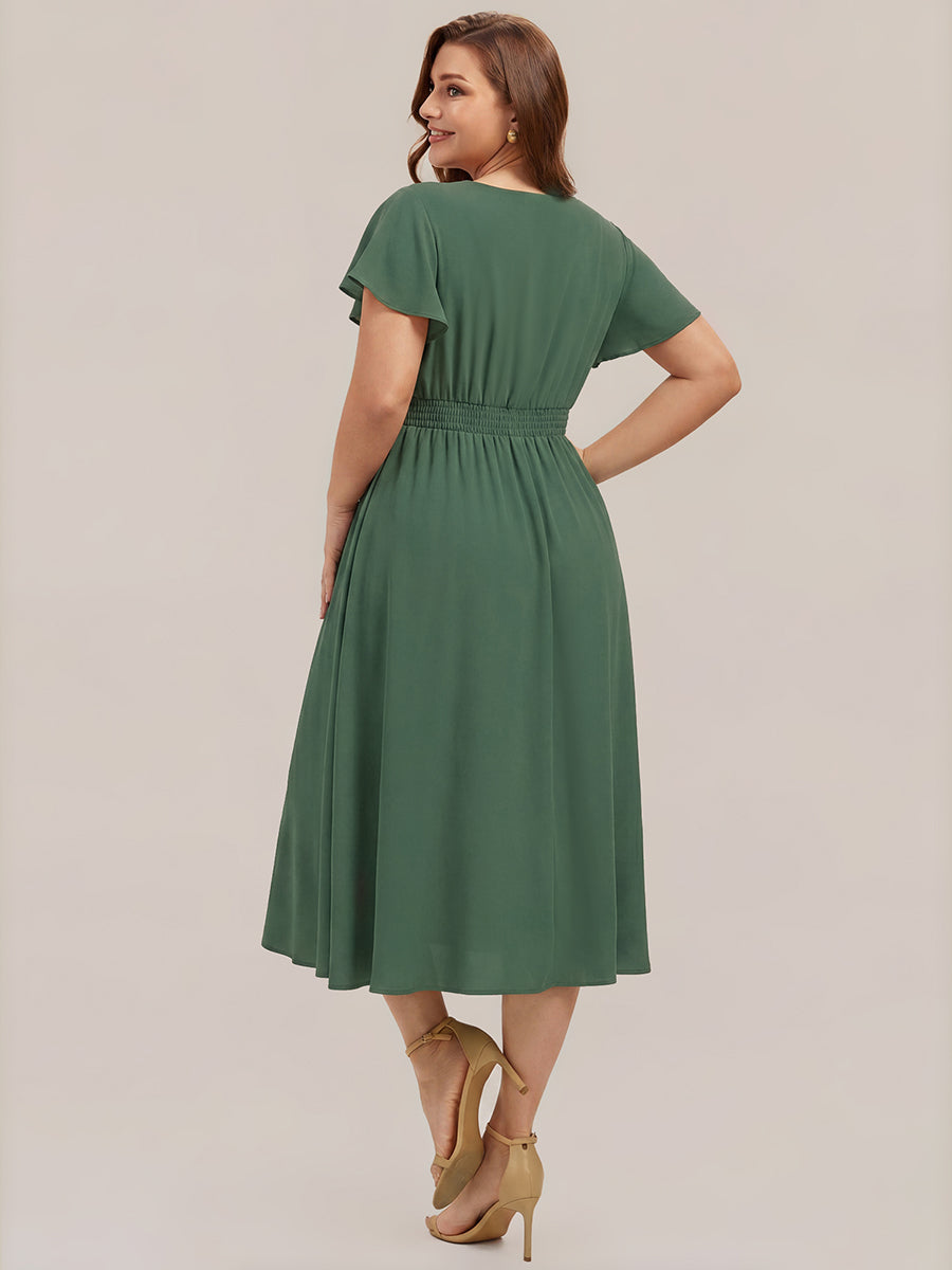 robe midi à manches courtes en V sans élasthanne avec des manches volantes #Couleur_Eukalyptus Grün