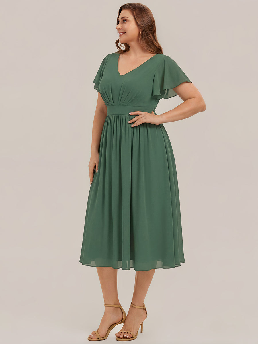 robe midi à manches courtes en V sans élasthanne avec des manches volantes #Couleur_Eukalyptus Grün