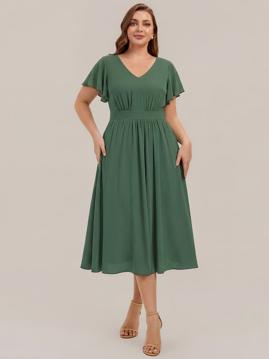 robe midi à manches courtes en V sans élasthanne avec des manches volantes #Couleur_Eukalyptus Grün