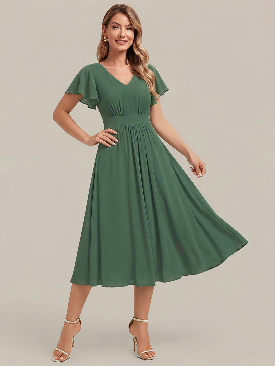 robe midi à manches courtes en V sans élasthanne avec des manches volantes #Couleur_Eukalyptus Grün