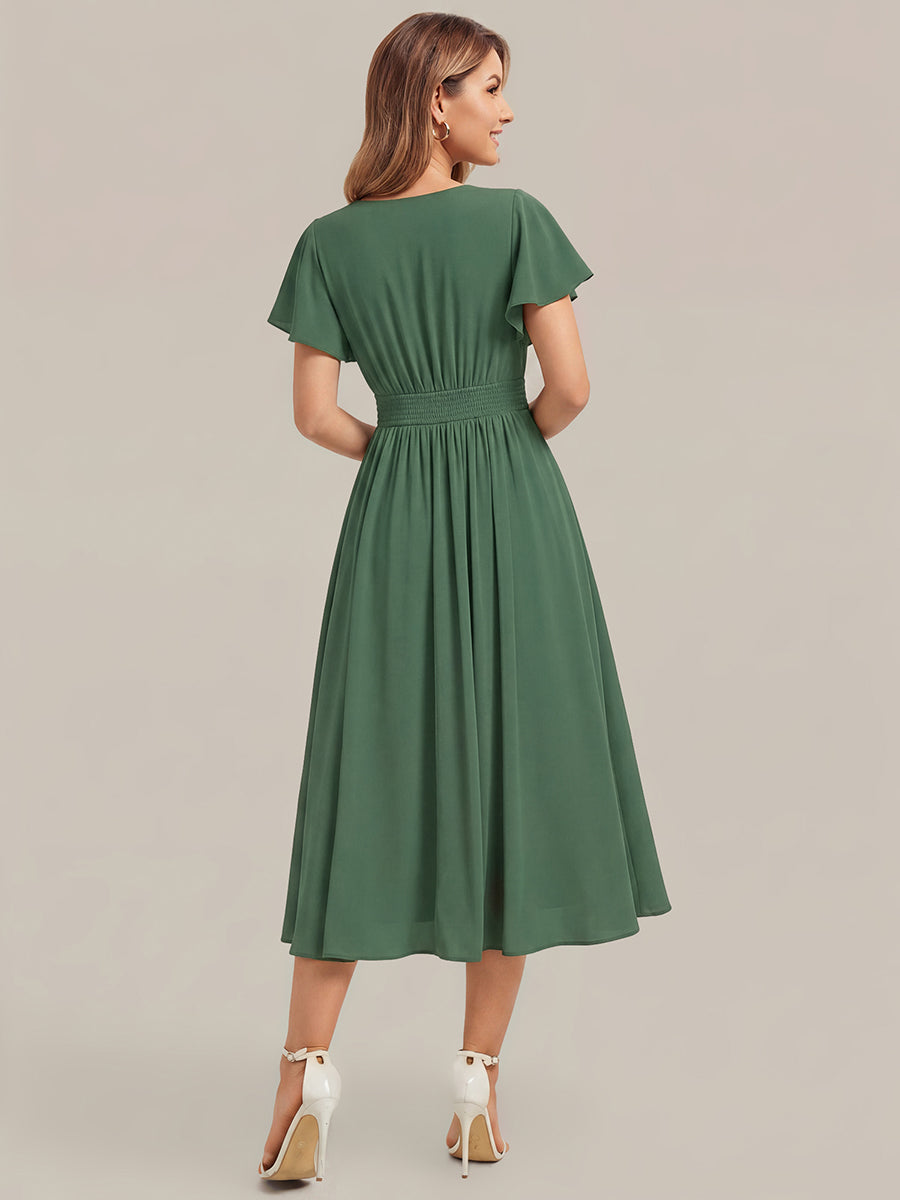 robe midi à manches courtes en V sans élasthanne avec des manches volantes #Couleur_Eukalyptus Grün