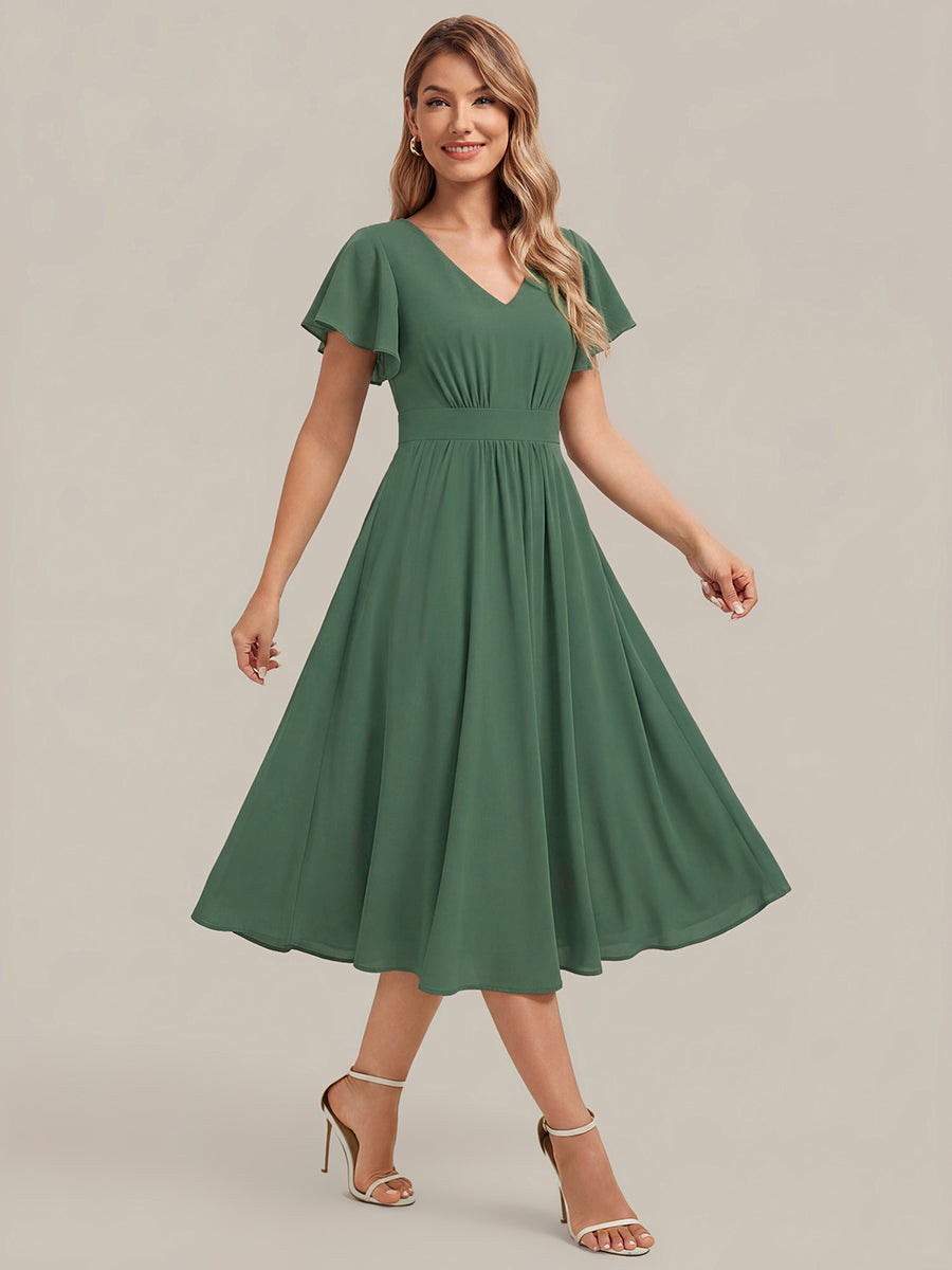 robe midi à manches courtes en V sans élasthanne avec des manches volantes #Couleur_Eukalyptus Grün