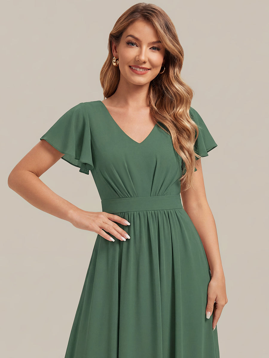 robe midi à manches courtes en V sans élasthanne avec des manches volantes #Couleur_Eukalyptus Grün