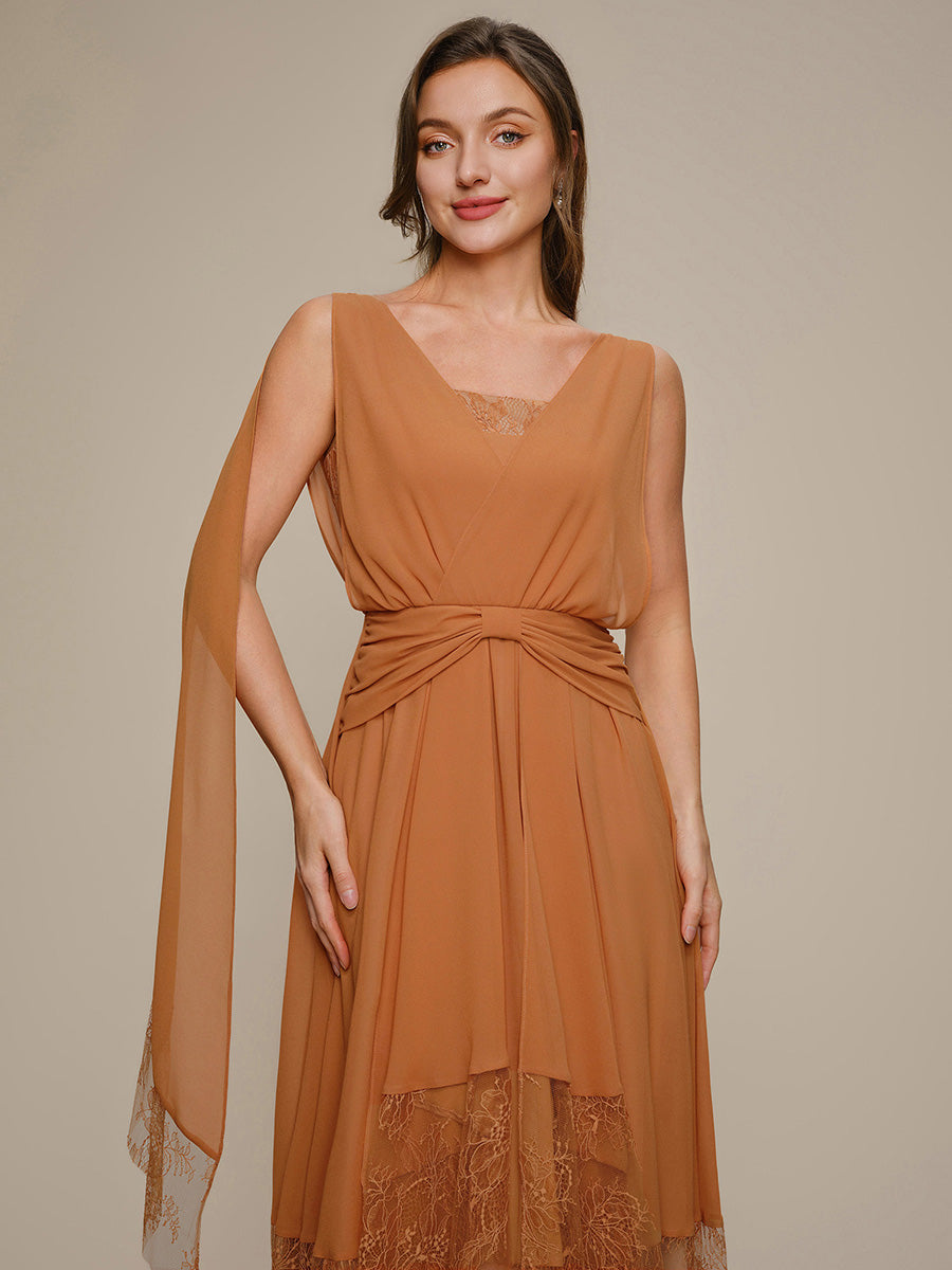Robe midi sans manches en V non ¨¦lastique avec fermeture ¨¦clair sur le c?t¨¦ #Couleur_Pourpre