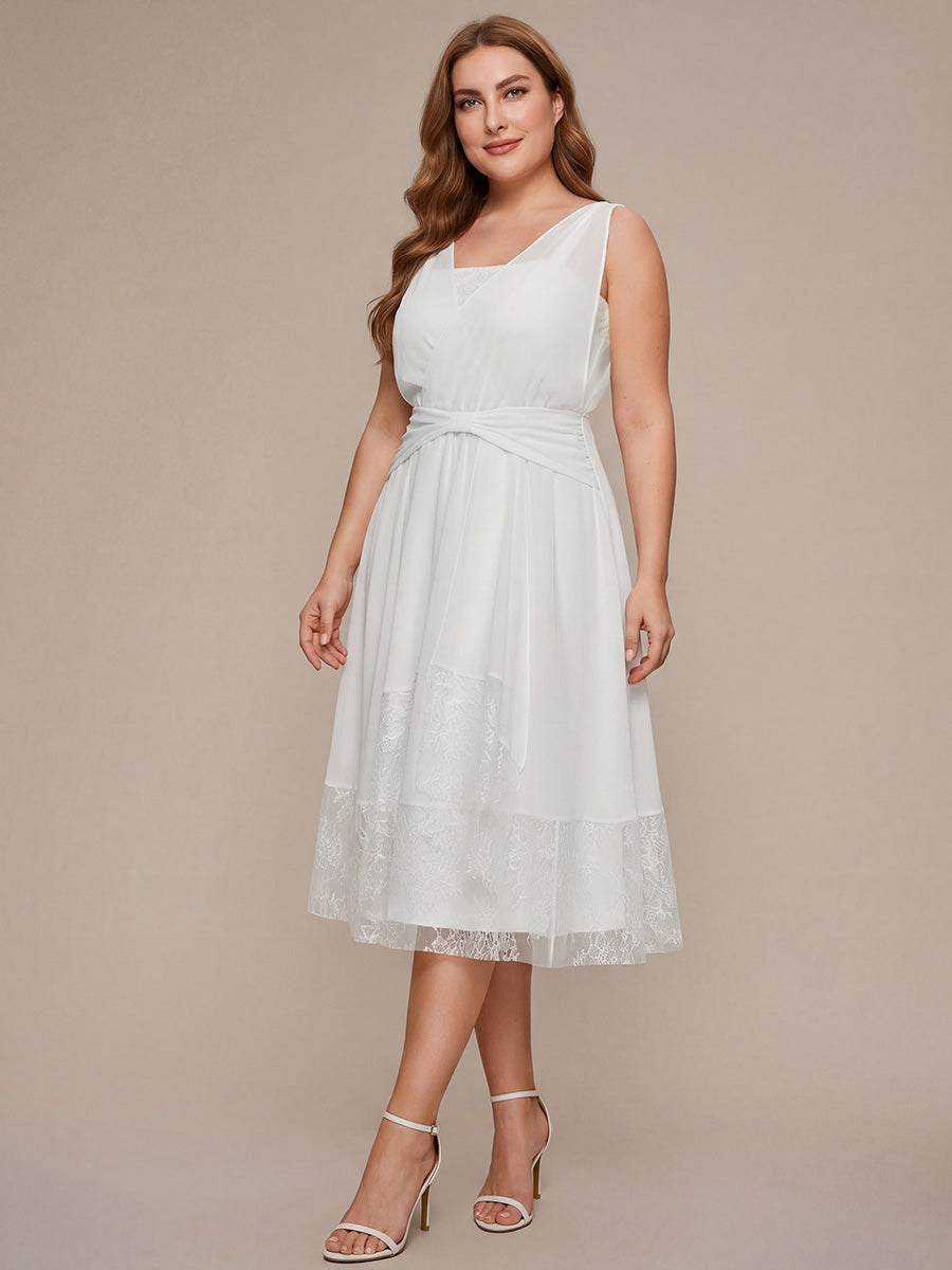 Robe midi sans manches en V non ¨¦lastique avec fermeture ¨¦clair sur le c?t¨¦ #Couleur_Blanc