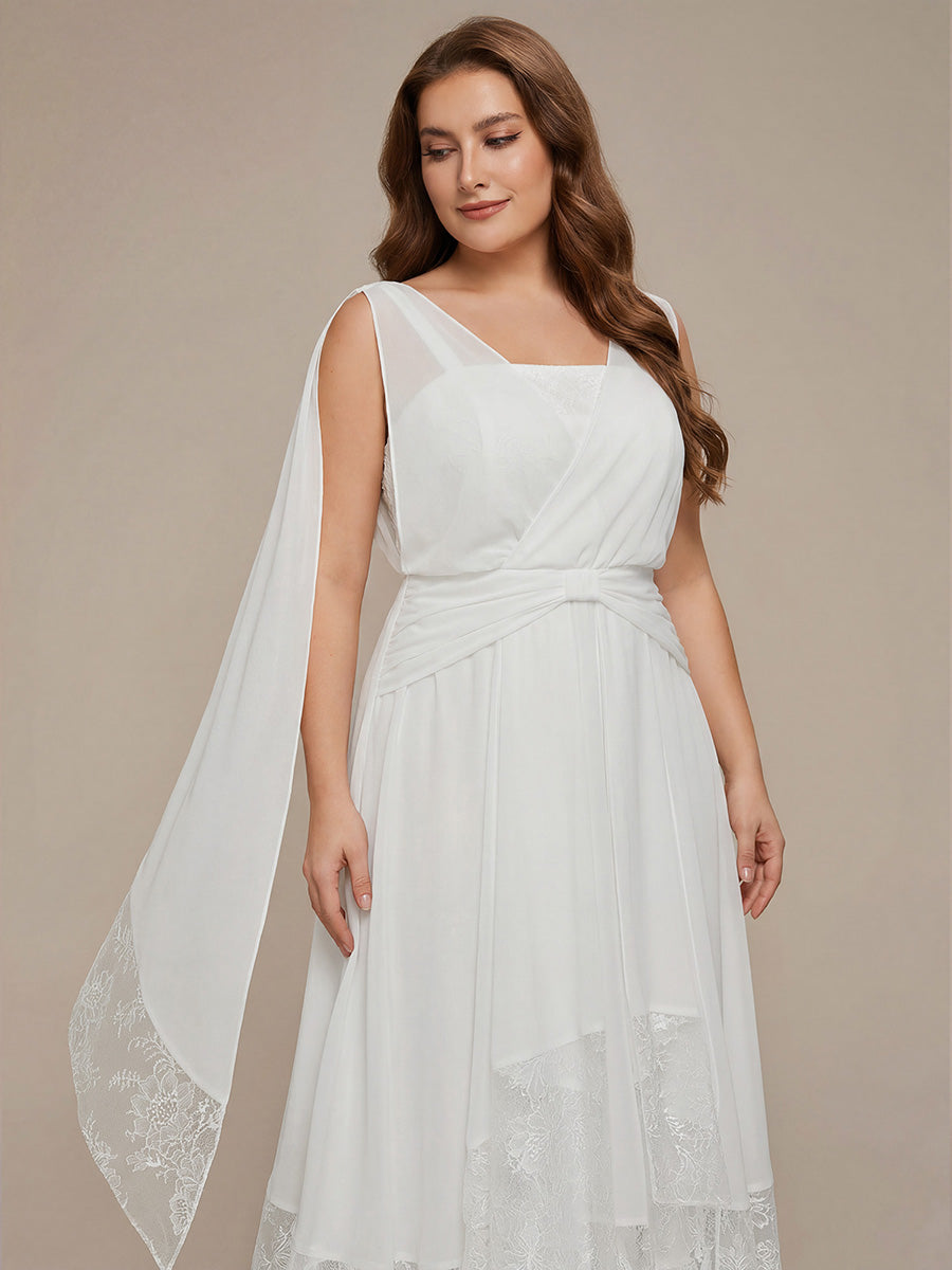 Robe midi sans manches en V non ¨¦lastique avec fermeture ¨¦clair sur le c?t¨¦ #Couleur_Blanc