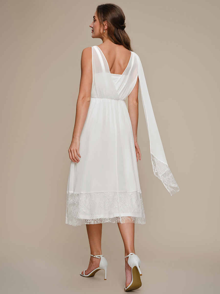 Robe midi sans manches en V non ¨¦lastique avec fermeture ¨¦clair sur le c?t¨¦ #Couleur_Blanc