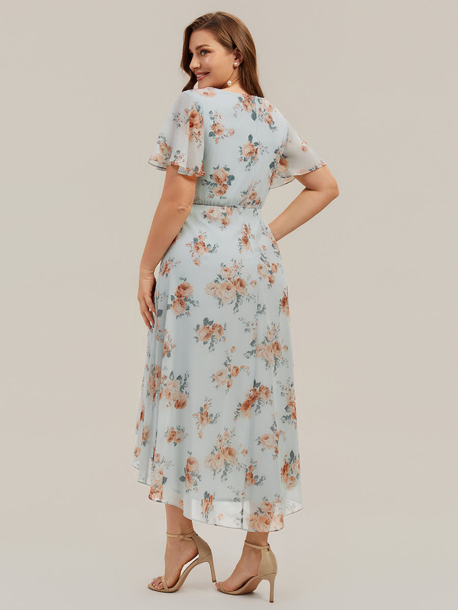robe à volants à pois à manches courtes décolleté en V asymétrique A-line #Couleur_Floraison Ambrée