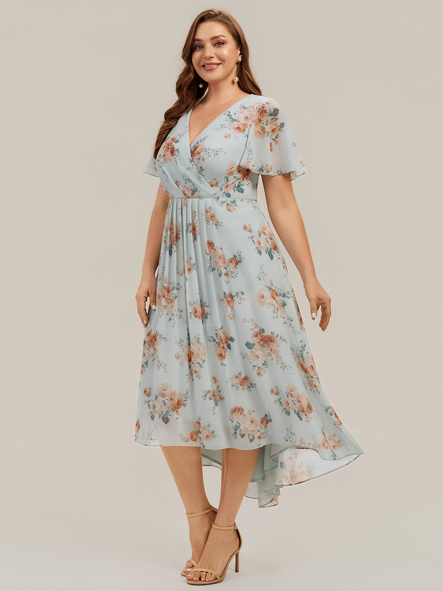robe à volants à pois à manches courtes décolleté en V asymétrique A-line #Couleur_Floraison Ambrée