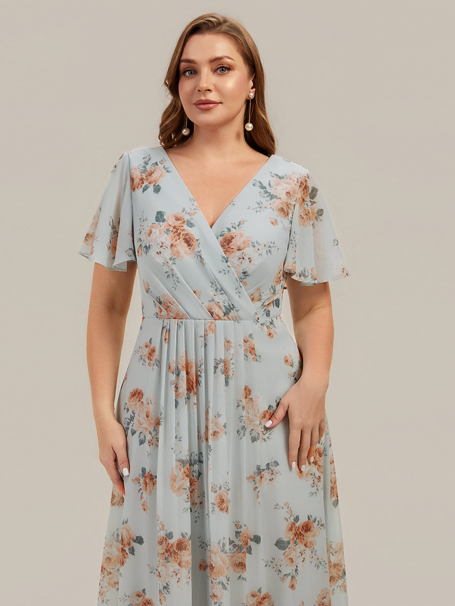 robe à volants à pois à manches courtes décolleté en V asymétrique A-line #Couleur_Floraison Ambrée