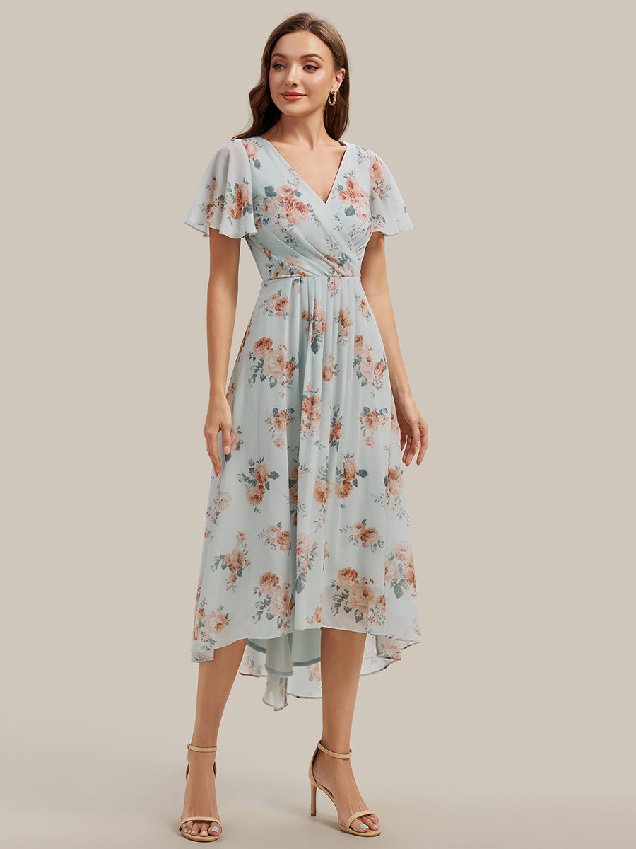 robe à volants à pois à manches courtes décolleté en V asymétrique A-line #Couleur_Floraison Ambrée