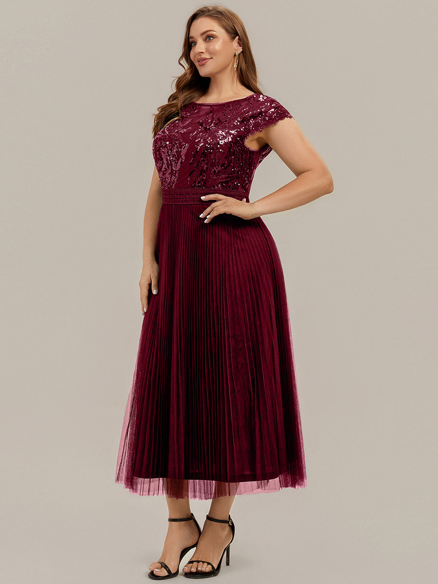robe midi sans manches à sequins col rond en A #Couleur_Bordeaux