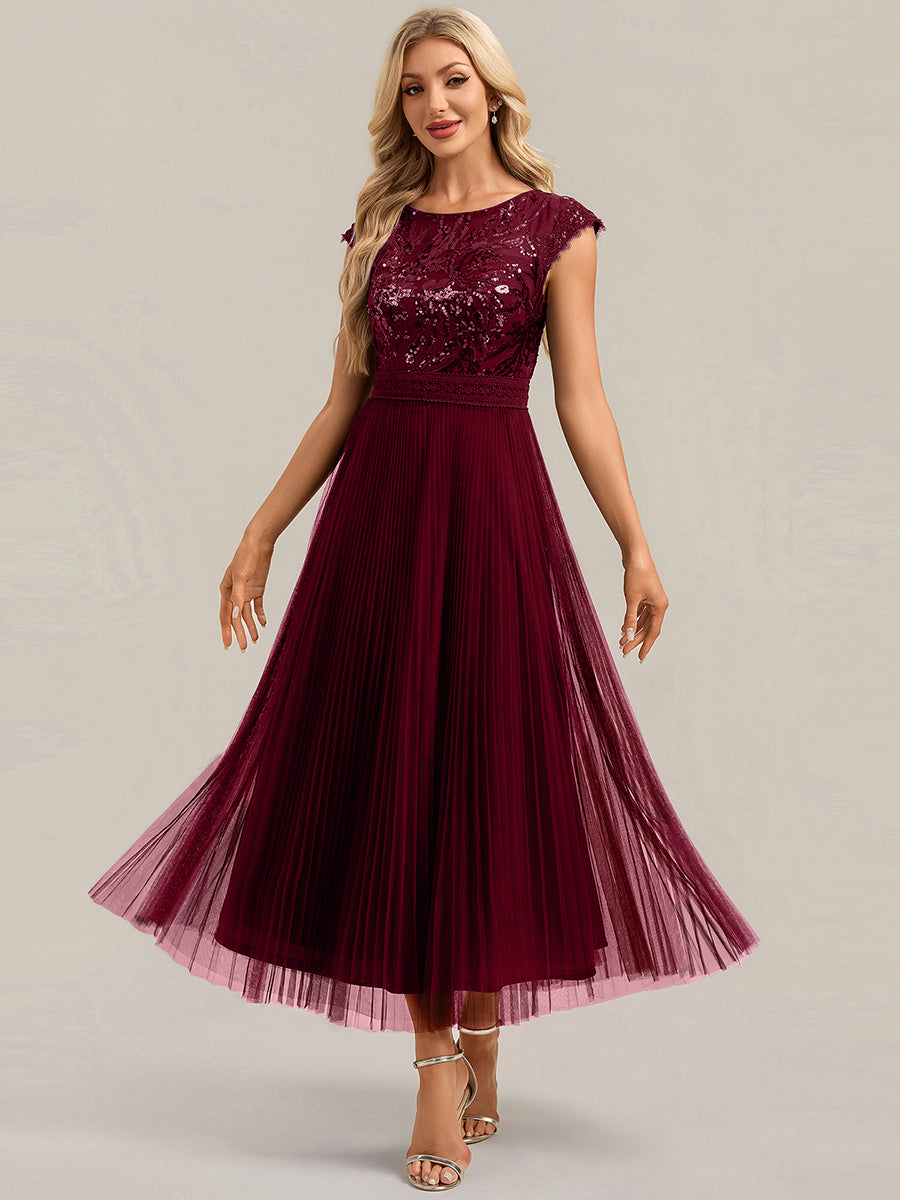 robe midi sans manches à sequins col rond en A #Couleur_Bordeaux