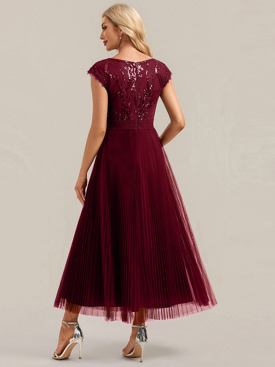 robe midi sans manches à sequins col rond en A #Couleur_Bordeaux