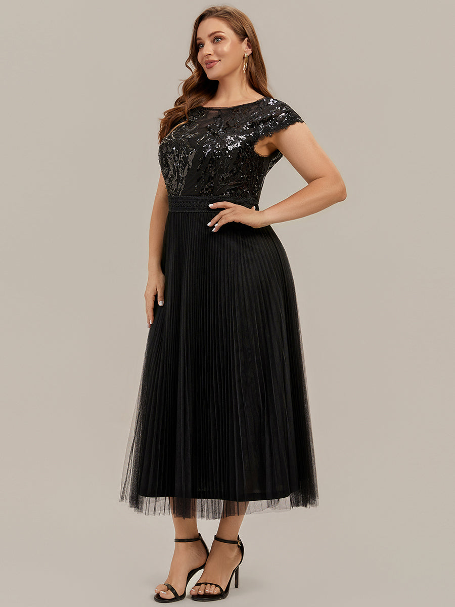 robe midi sans manches à sequins col rond en A #Couleur_Noir