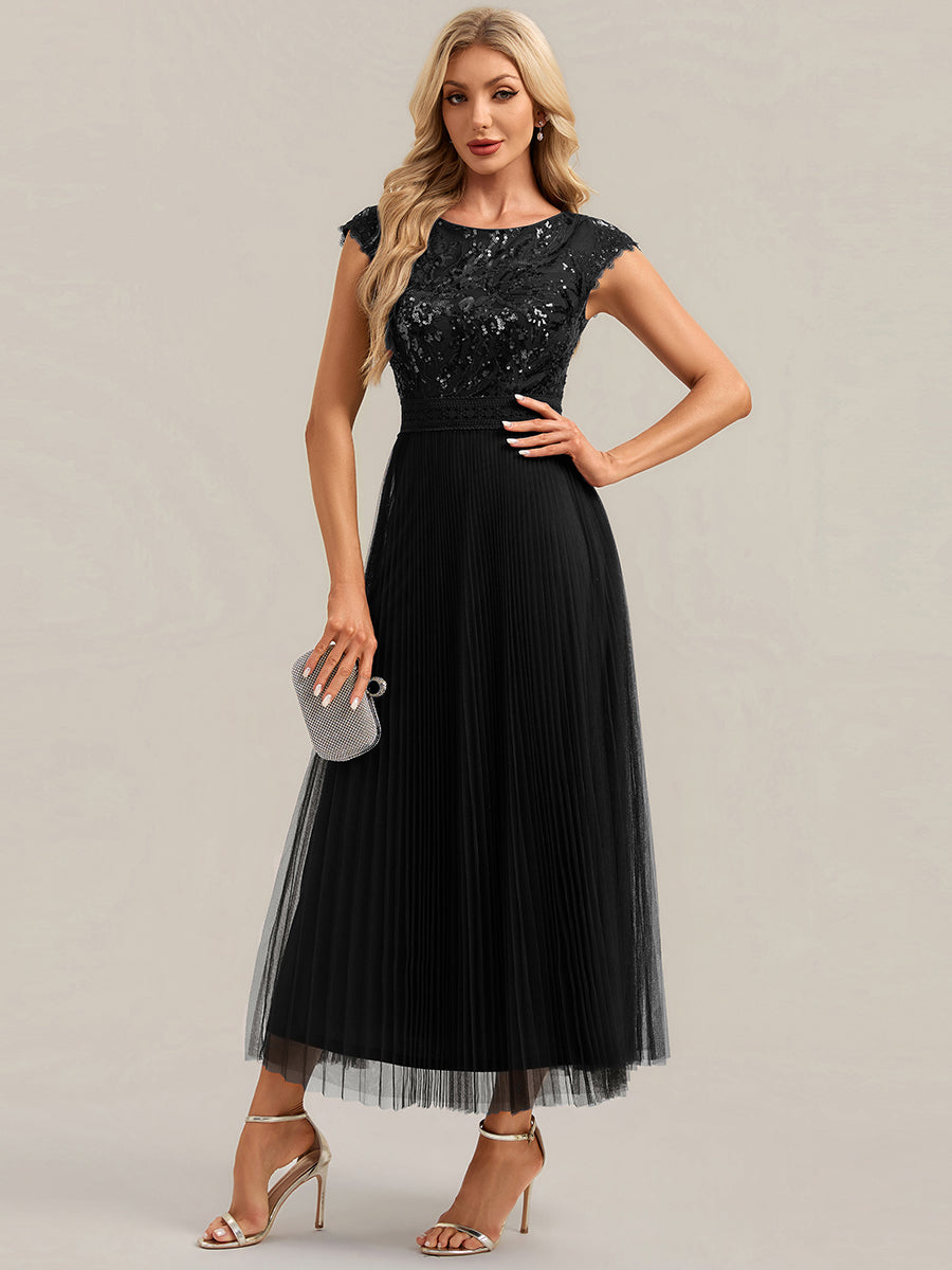 robe midi sans manches à sequins col rond en A #Couleur_Noir