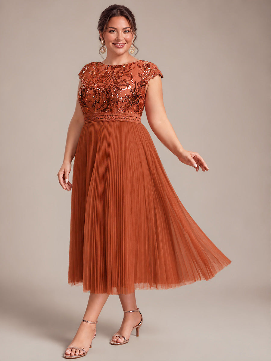 robe midi sans manches à sequins col rond en A #Couleur_Burnt Orange