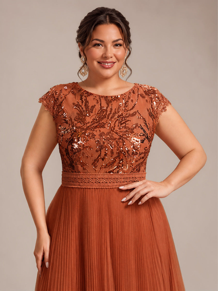 robe midi sans manches à sequins col rond en A #Couleur_Burnt Orange