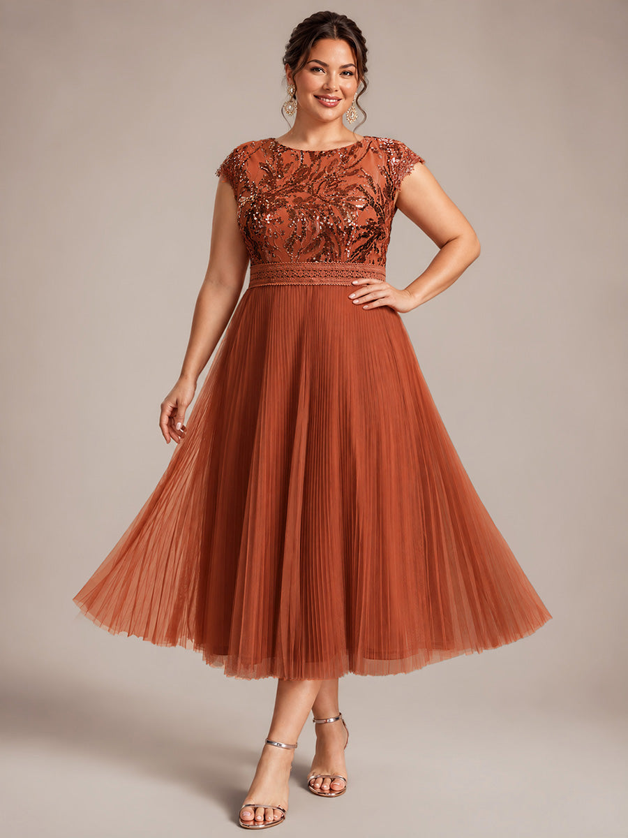 robe midi sans manches à sequins col rond en A #Couleur_Burnt Orange