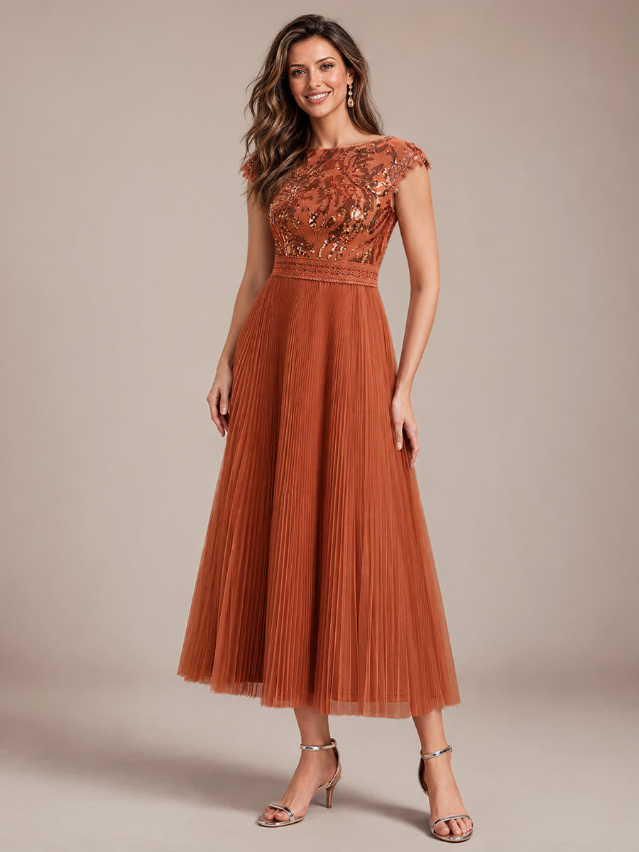 robe midi sans manches à sequins col rond en A #Couleur_Burnt Orange