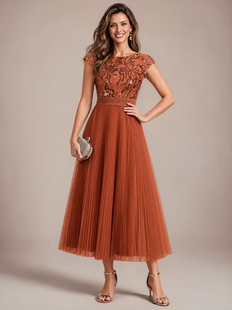 robe midi sans manches à sequins col rond en A #Couleur_Burnt Orange