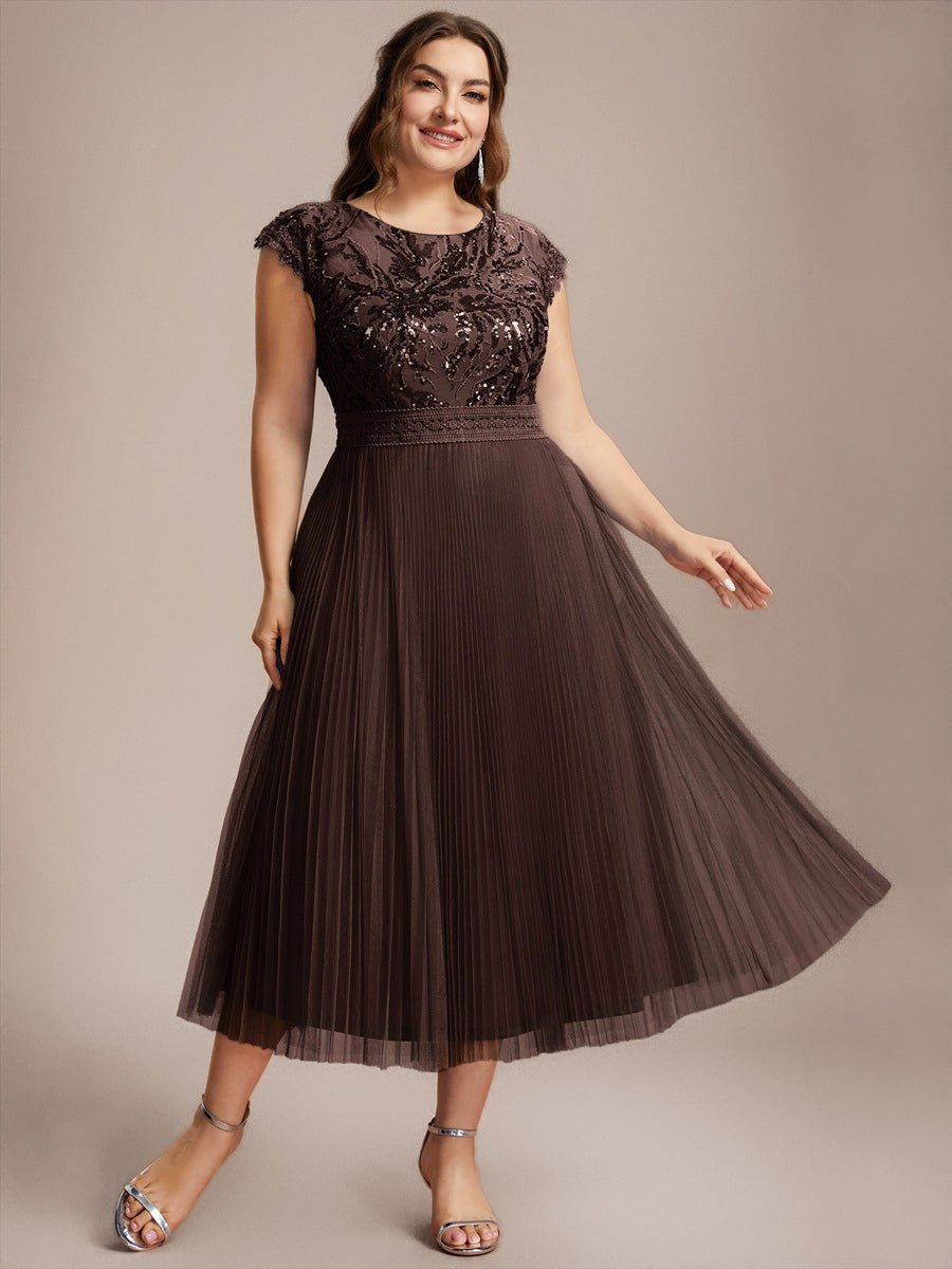 robe midi sans manches à sequins col rond en A #Couleur_Marron chocolat