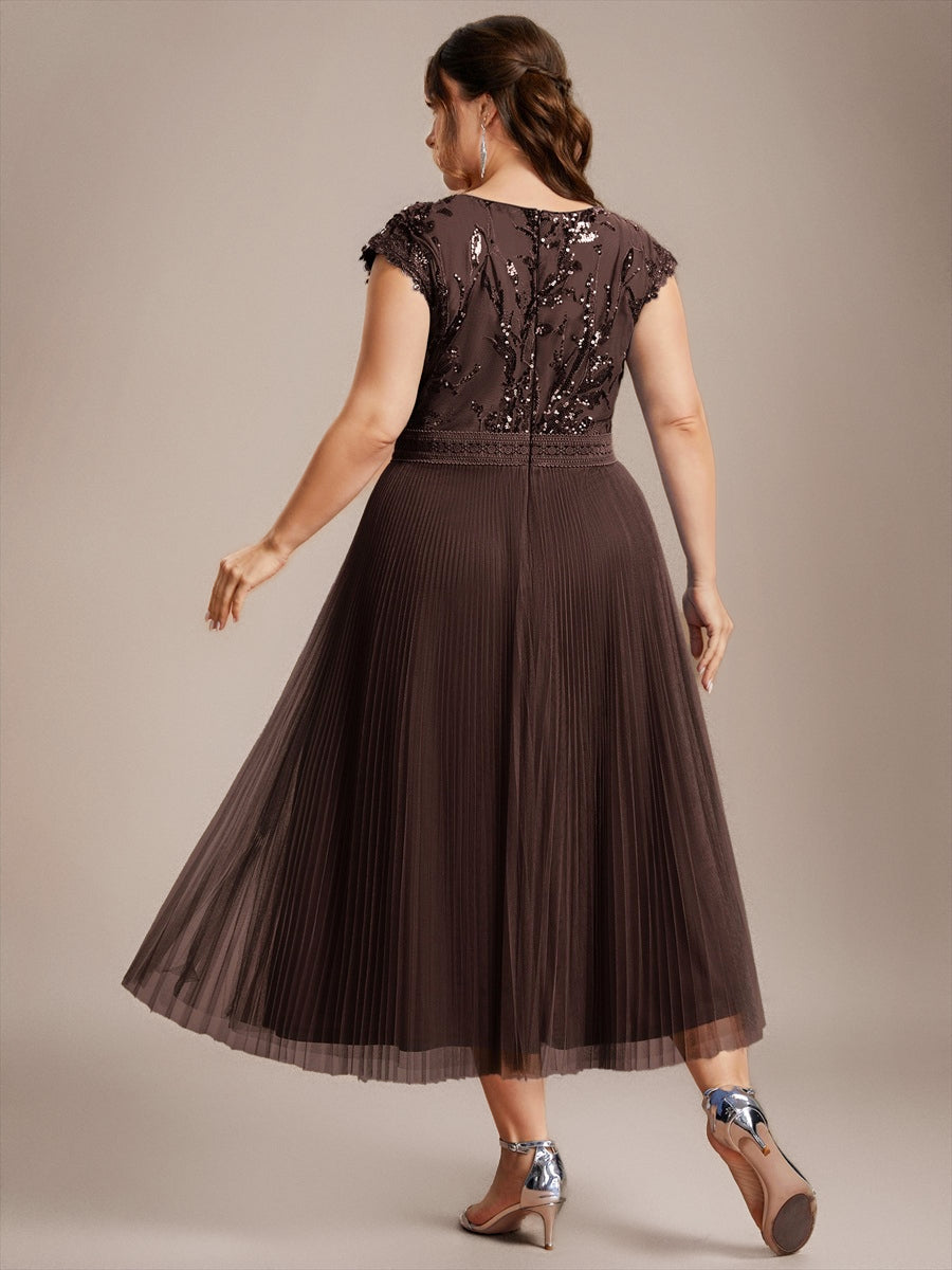 robe midi sans manches à sequins col rond en A #Couleur_Marron chocolat