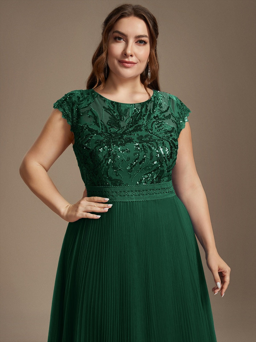 robe midi sans manches à sequins col rond en A #Couleur_Vert Fonce