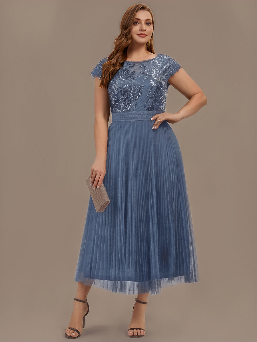 robe midi sans manches à sequins col rond en A #Couleur_Marine Fume