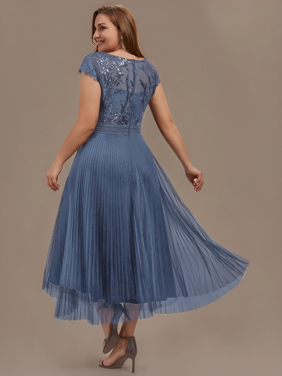 robe midi sans manches à sequins col rond en A #Couleur_Marine Fume