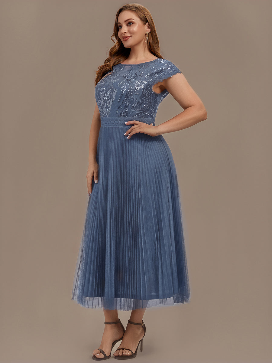 robe midi sans manches à sequins col rond en A #Couleur_Marine Fume