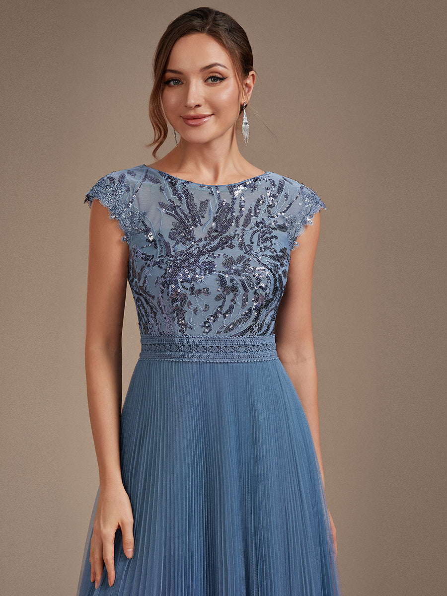 robe midi sans manches à sequins col rond en A #Couleur_Marine Fume