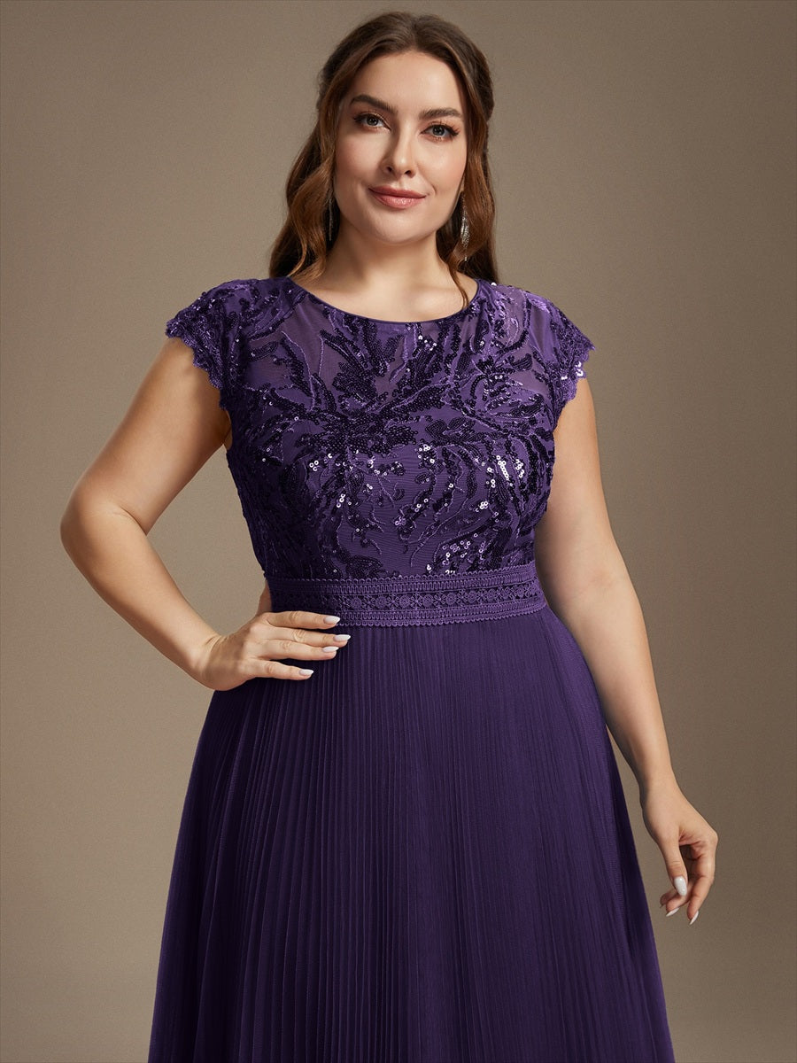robe midi sans manches à sequins col rond en A #Couleur_Violet Fonce