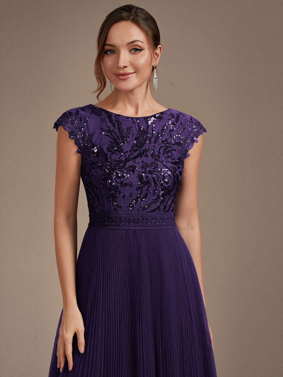 robe midi sans manches à sequins col rond en A #Couleur_Violet Fonce