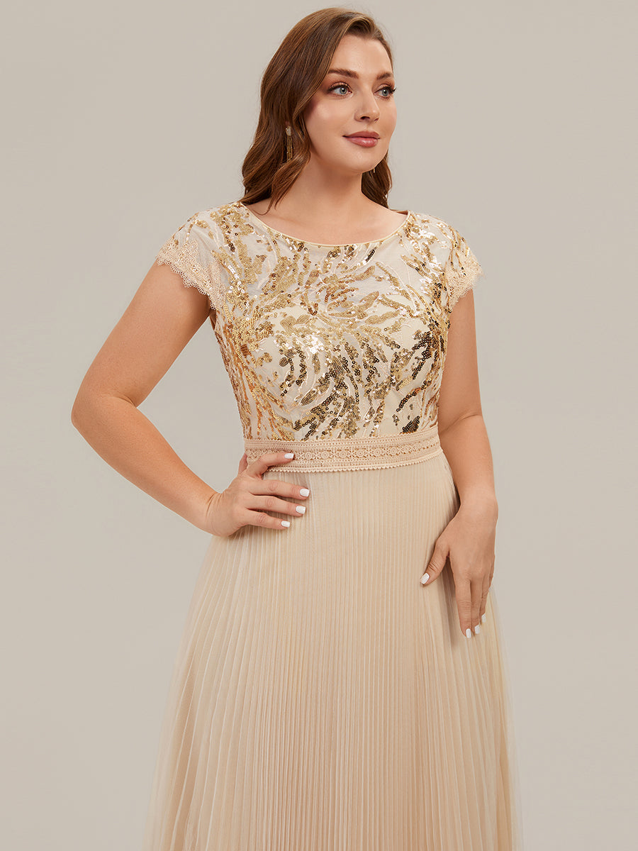 robe midi sans manches à sequins col rond en A #Couleur_Dorée