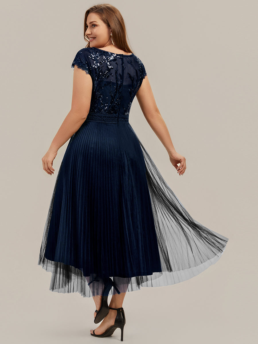 robe midi sans manches à sequins col rond en A #Couleur_Bleu Marine