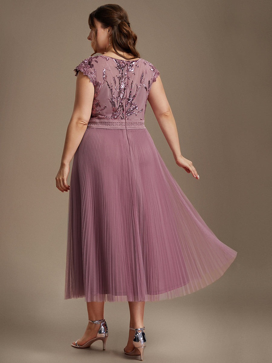 robe midi sans manches à sequins col rond en A #Couleur_Orchidee