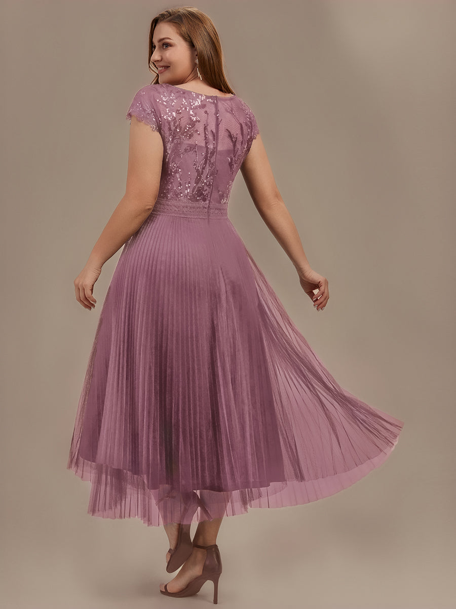 robe midi sans manches à sequins col rond en A #Couleur_Orchidee